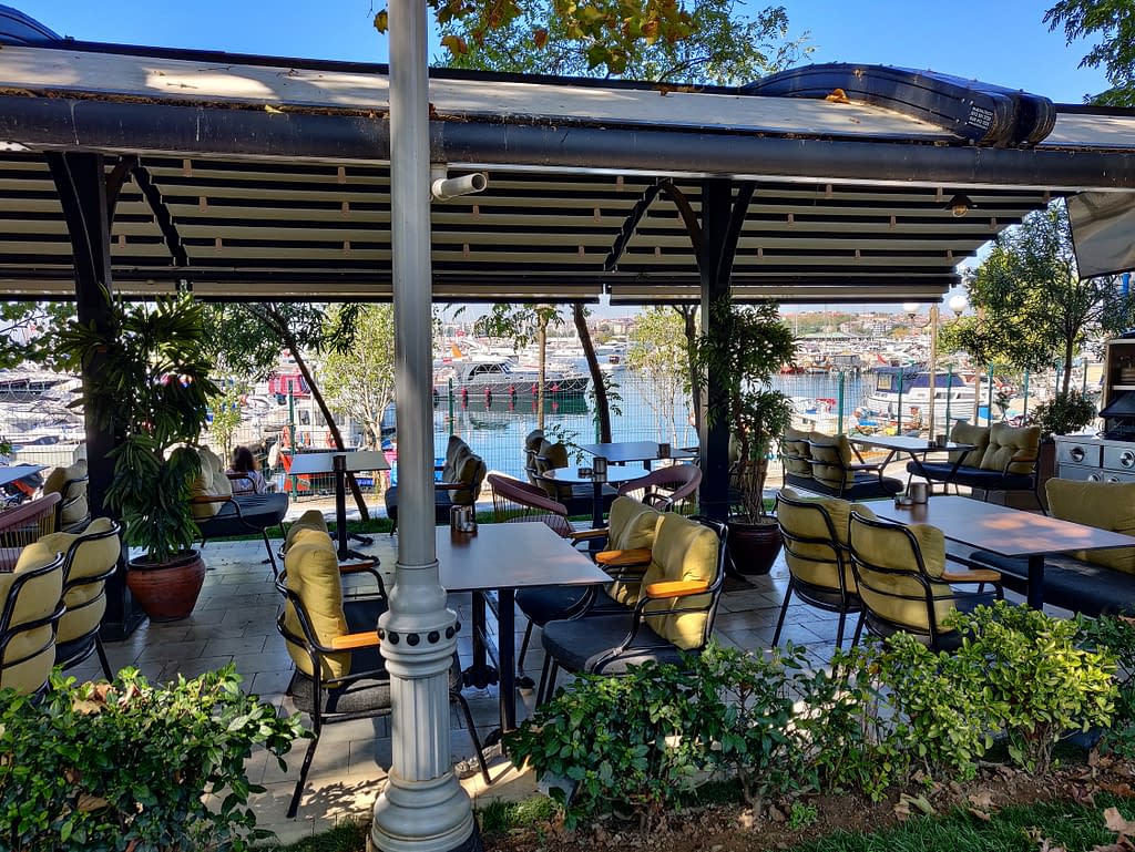 The terrace at Happy Moon´s Cafe, in Kalamiş Marina, in Fenerbahçe on the Asian side of Istanbul.