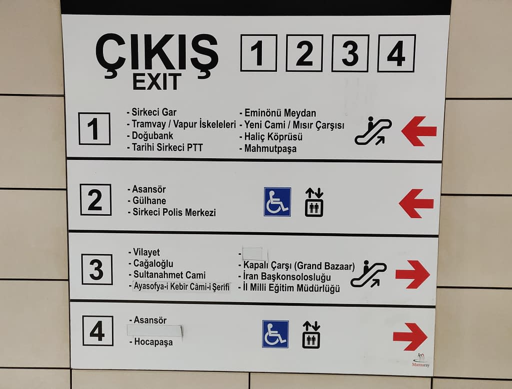 Sirkeci station has four exits, but the signposts are clear.