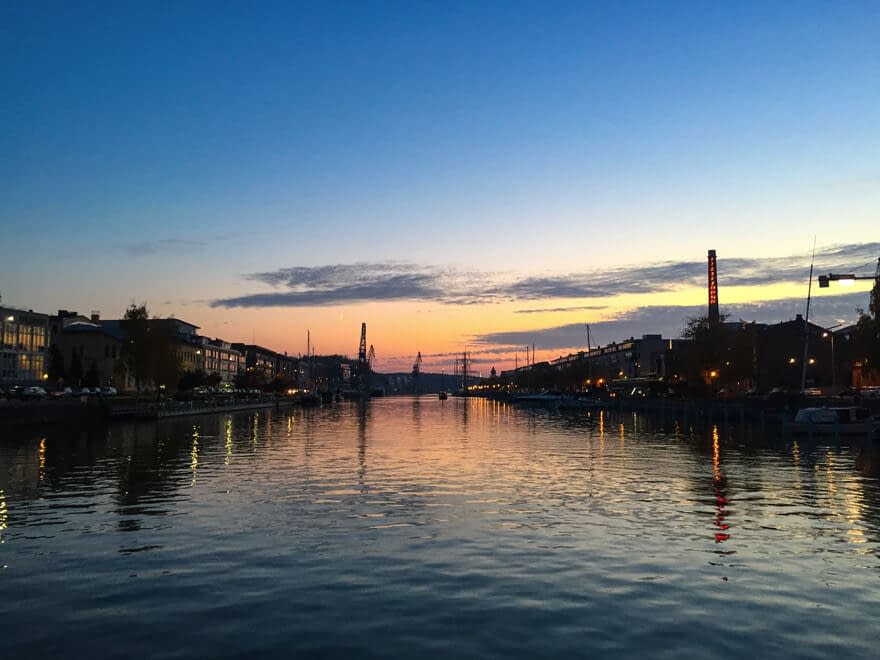 Sunset in Aura river in Turku