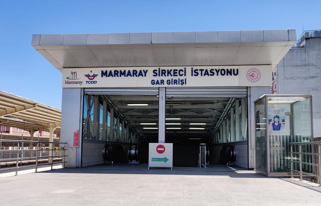 Sirkeci Railway Station (Sirkeci Garı or İstanbul Garı) in Eminönü on the European side of Istanbul. The station also houses the underground station of the Marmaray commuter train.