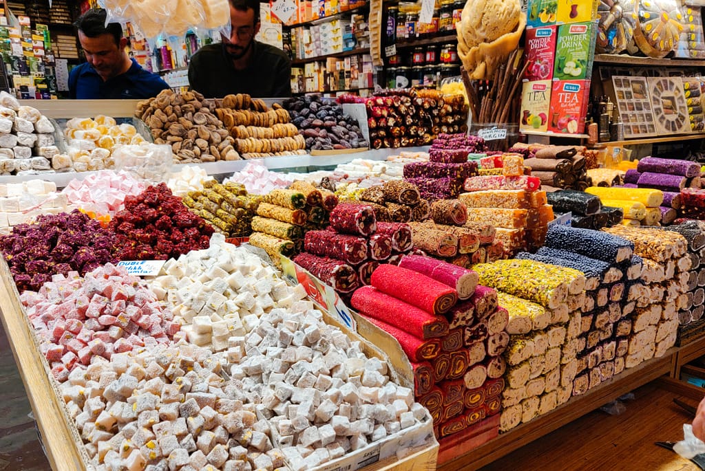 Delicacies in Istanbul bazaar, Turkey.