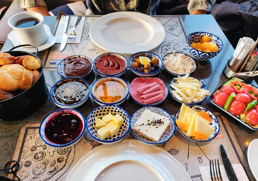 Breakfast for two in Istanbul, Turkey.