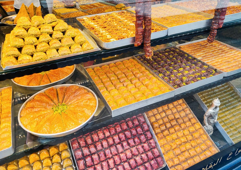 The baklava selection in Istanbul, Turkey.