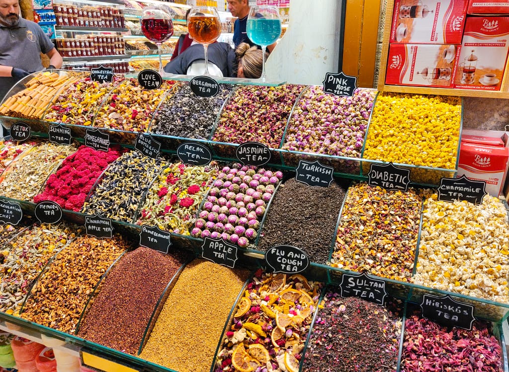 Tea selection in Istanbul bazaar.
