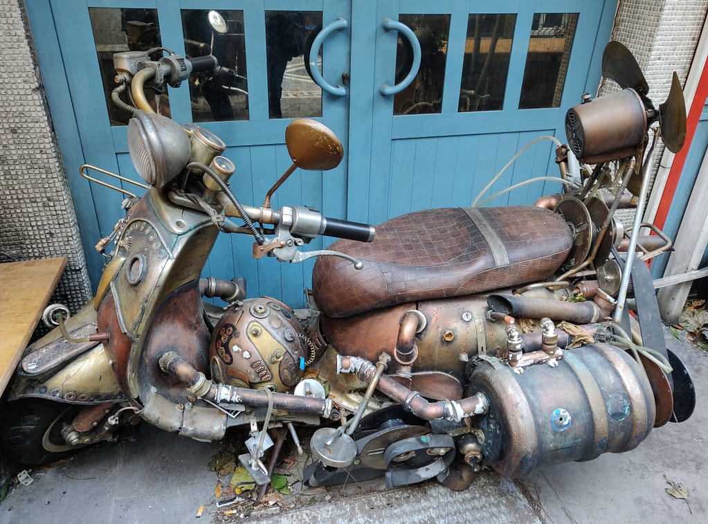 The old motorbike on the area of antique shops in Kadıköy, Istanbul.