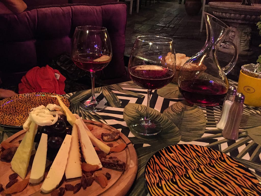 Cezayir Street in Istanbul. Cheese tray and Syrian Siluh wine.