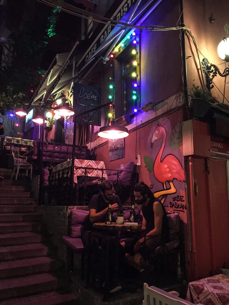 Nightlife of the colorful and lively Cezayir Street of Beyoğlu Istanbul.