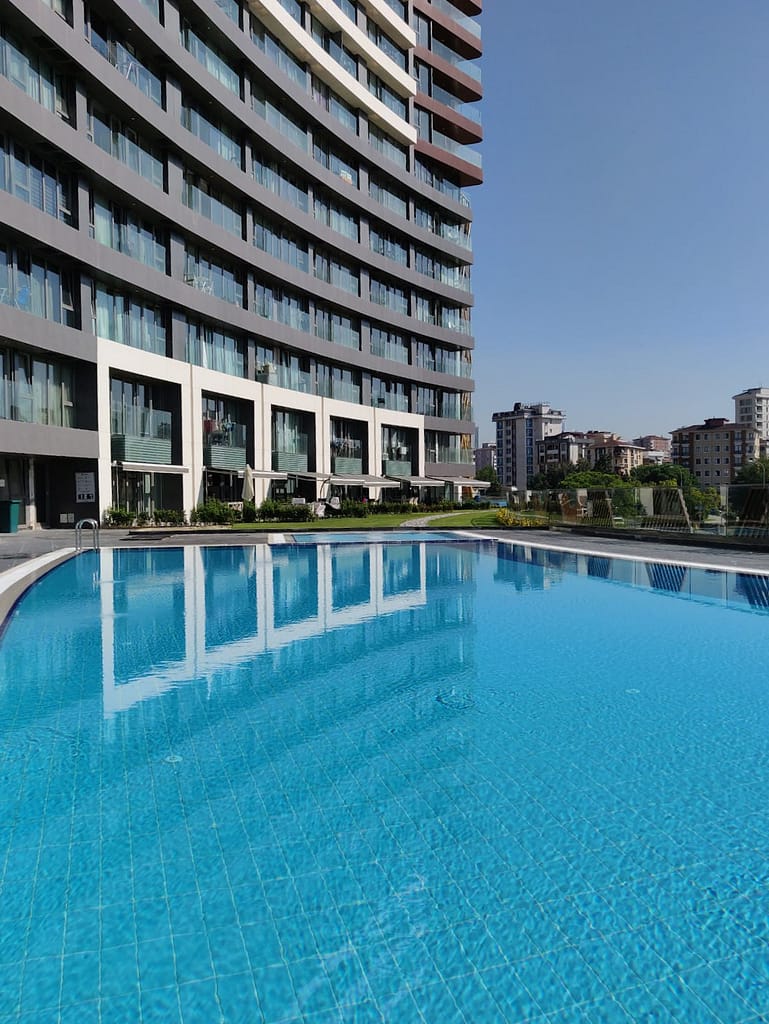 The svimming pool in the skyscraper in Maltepe, Istanbul.