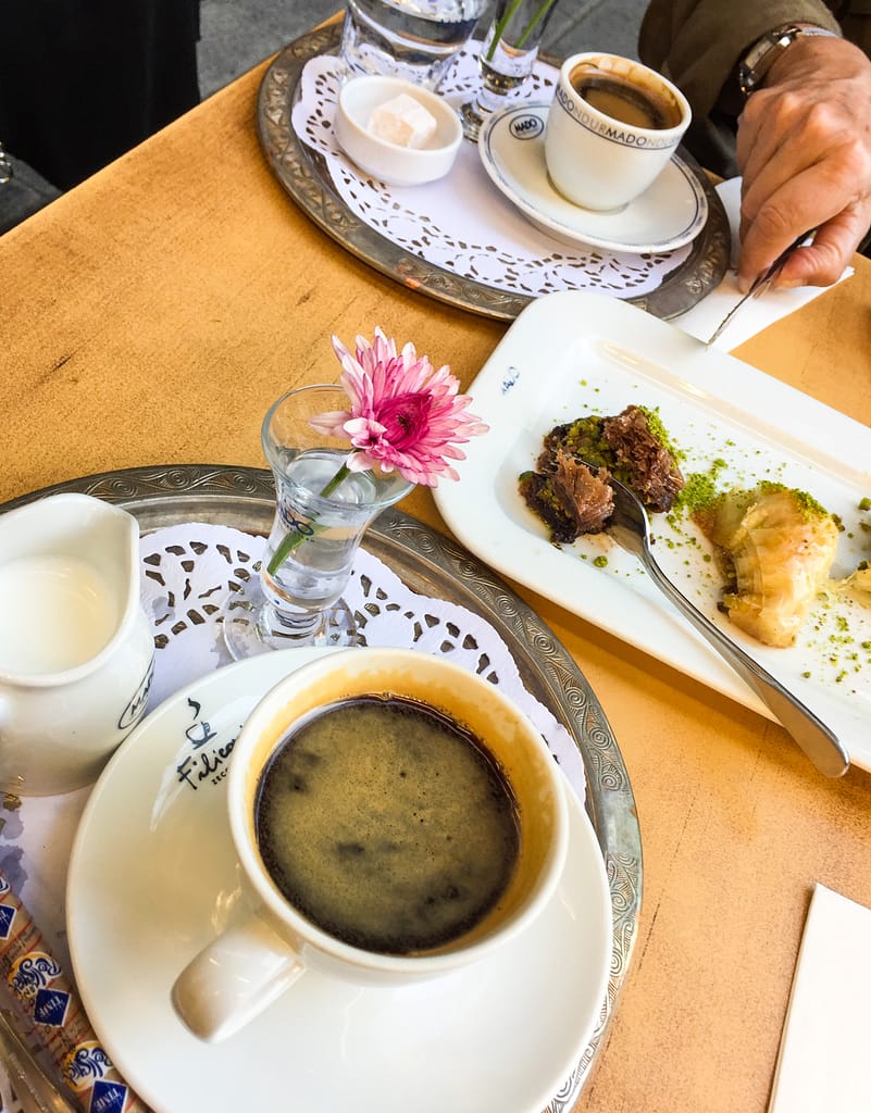 Turkish coffee and baklava in Istanbul, Turkey.