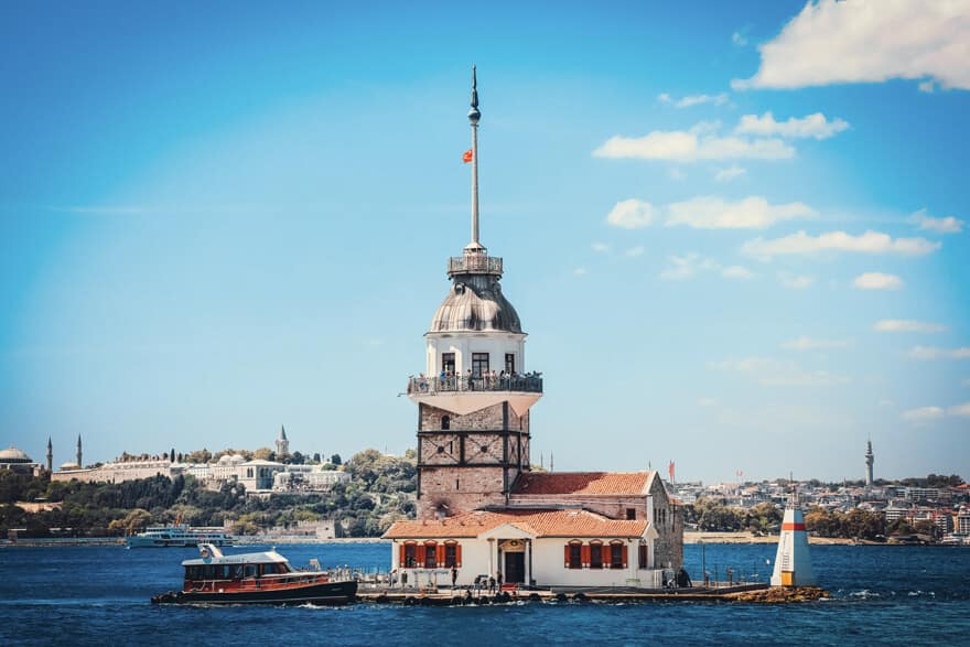 The famous touristic sight Maiden's tower in Istanbul in sunny day